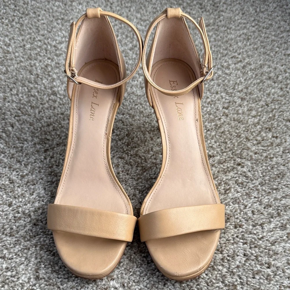 Nude Stiletto Heels Size 8.5 Open Toe Ankle Strap Essex Lane Womens